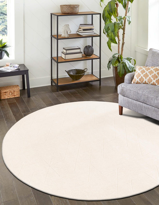 Pearl Ivory 10' x 10' WoolCraft Geometric Round Area Rug Hand Tufted Premium 100% Wool With Cotton Backing Luxury Carpet for Sale at Rug Engine