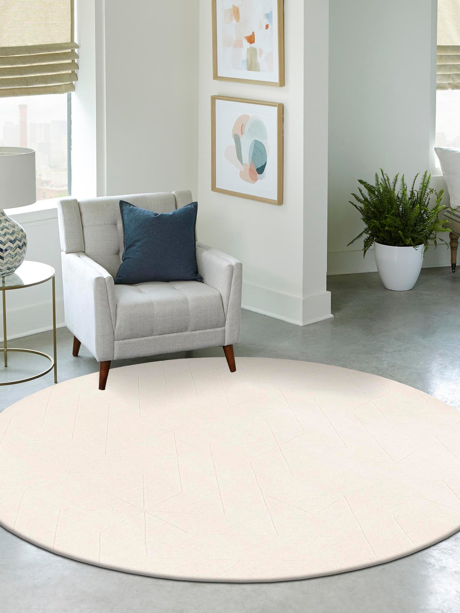 Pearl Ivory 10' x 10' WoolCraft Geometric Round Area Rug Hand Tufted Premium 100% Wool With Cotton Backing Luxury Carpet for Sale at Rug Engine