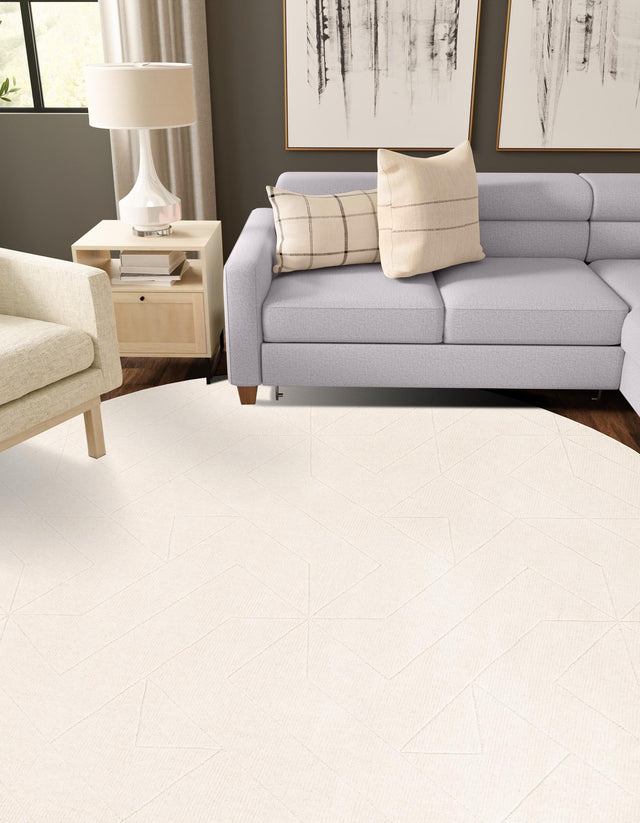 Pearl Ivory 10' x 10' WoolCraft Geometric Round Area Rug Hand Tufted Premium 100% Wool With Cotton Backing Luxury Carpet for Sale at Rug Engine