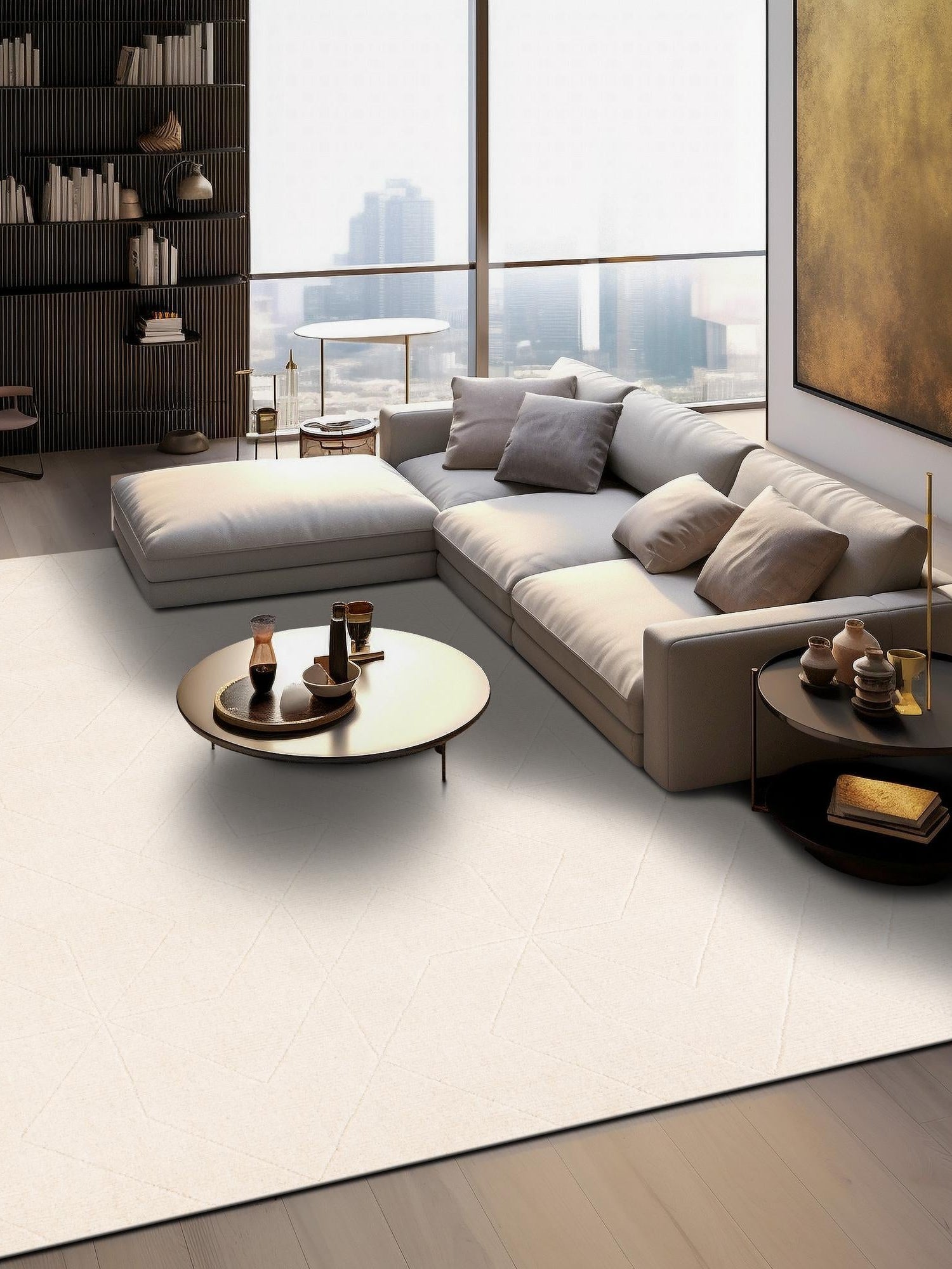 Pearl Ivory 10' x 10' WoolCraft Geometric Square Area Rug Hand Tufted Premium 100% Wool With Cotton Backing Luxury Carpet for Sale at Rug Engine