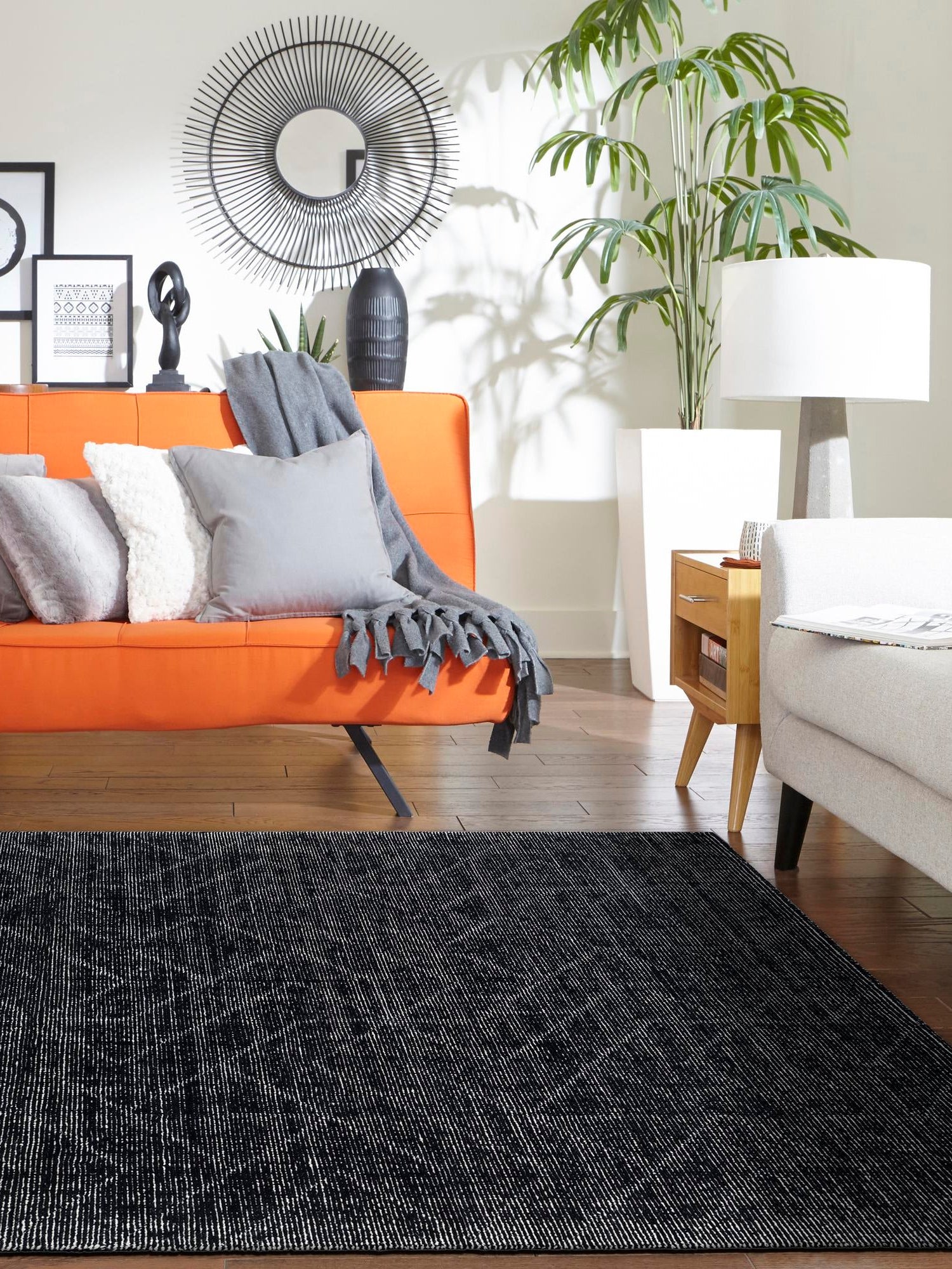 Jet Black 4' 1 x 6' 1 WoolCraft Geometric Rectangle Area Rug Hand Tufted Premium 100% Wool With Cotton Backing Luxury Carpet for Sale at Rug Engine