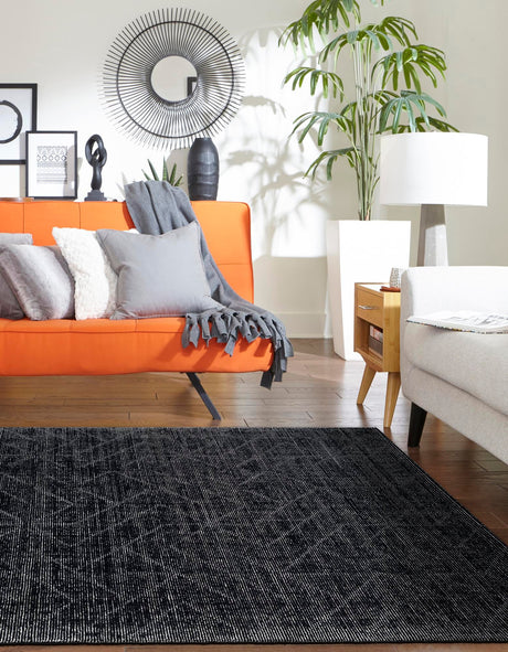 Jet Black 4' 1 x 6' 1 WoolCraft Geometric Rectangle Area Rug Hand Tufted Premium 100% Wool With Cotton Backing Luxury Carpet for Sale at Rug Engine