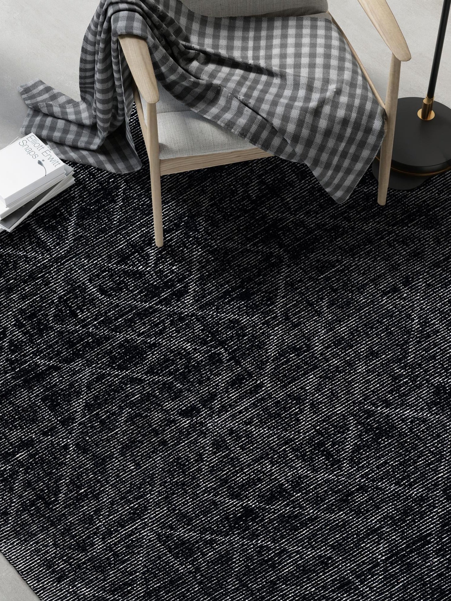 Jet Black 9' x 12' WoolCraft Geometric Rectangle Area Rug Hand Tufted Premium 100% Wool With Cotton Backing Luxury Carpet for Sale at Rug Engine
