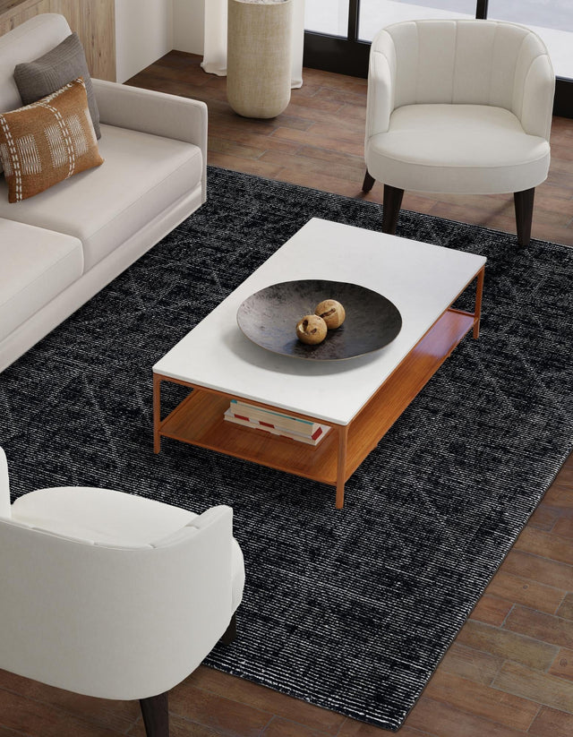 Jet Black 7' 10 x 10' WoolCraft Geometric Rectangle Area Rug Hand Tufted Premium 100% Wool With Cotton Backing Luxury Carpet for Sale at Rug Engine