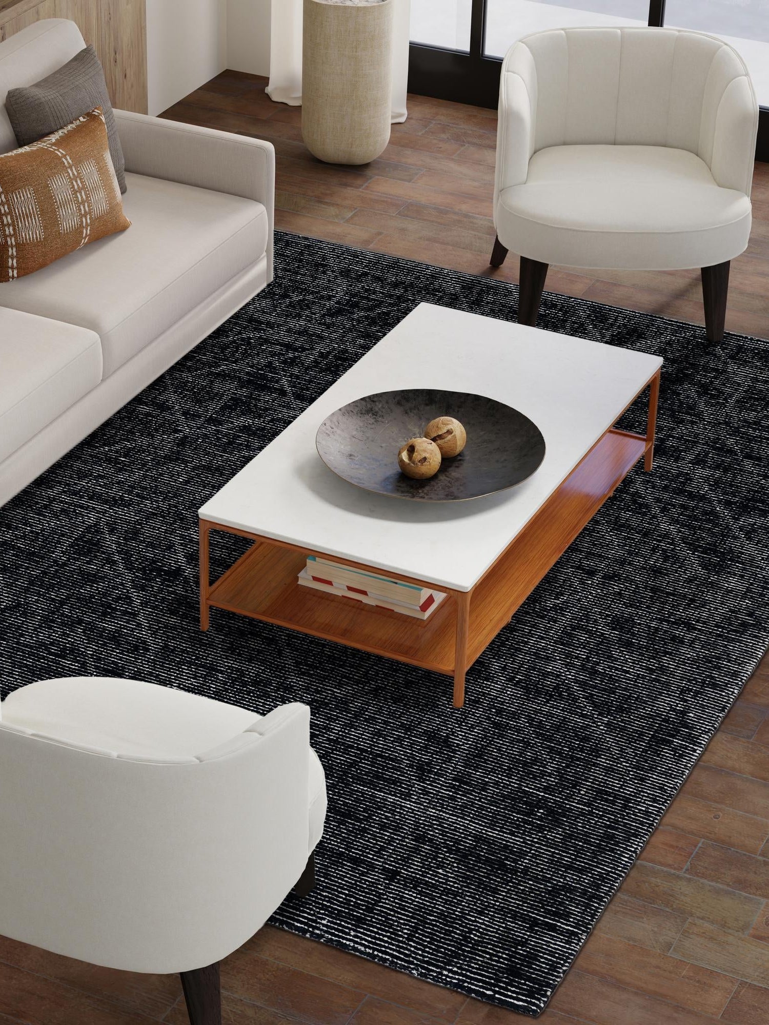 Jet Black 4' 1 x 6' 1 WoolCraft Geometric Rectangle Area Rug Hand Tufted Premium 100% Wool With Cotton Backing Luxury Carpet for Sale at Rug Engine