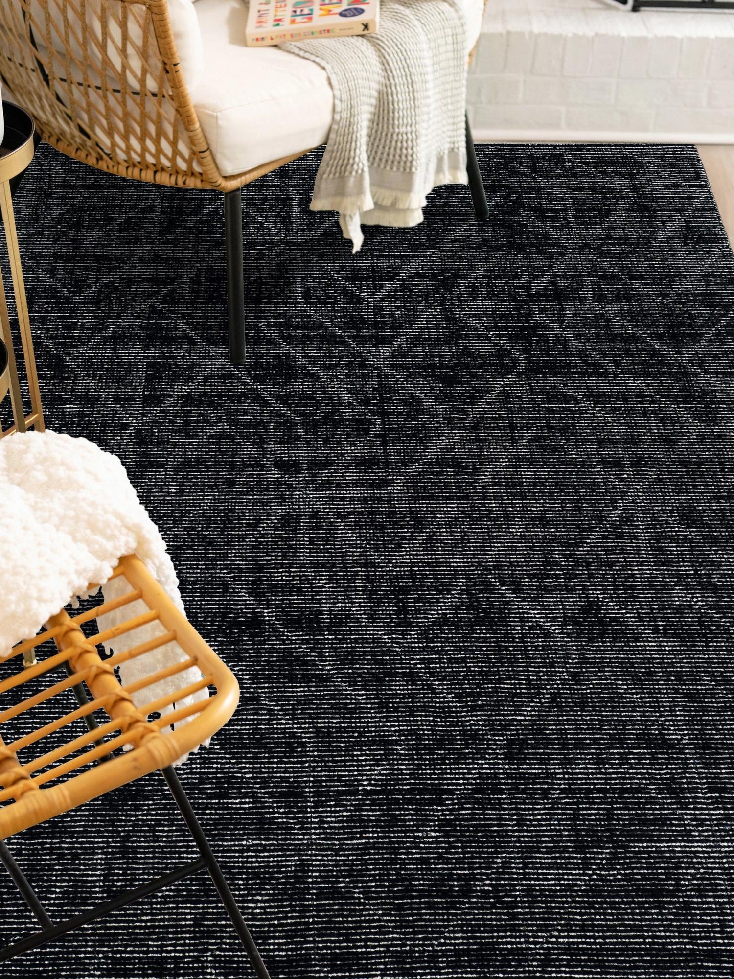 Jet Black 9' x 12' WoolCraft Geometric Rectangle Area Rug Hand Tufted Premium 100% Wool With Cotton Backing Luxury Carpet for Sale at Rug Engine