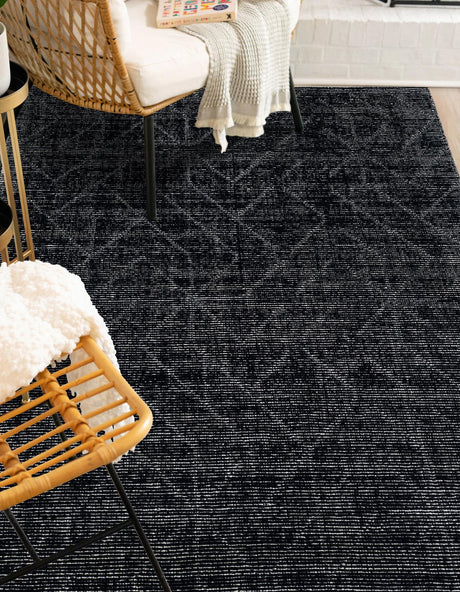 Jet Black 9' x 12' WoolCraft Geometric Rectangle Area Rug Hand Tufted Premium 100% Wool With Cotton Backing Luxury Carpet for Sale at Rug Engine