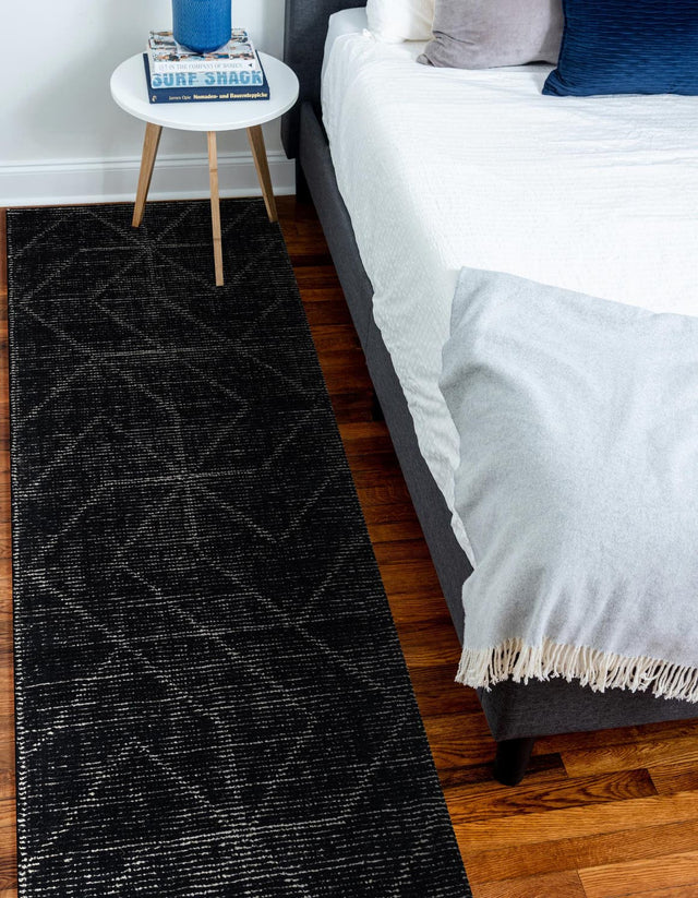 Jet Black 2' x 6' 1 WoolCraft Geometric Runner Area Rug Hand Tufted Premium 100% Wool With Cotton Backing Luxury Carpet for Sale at Rug Engine