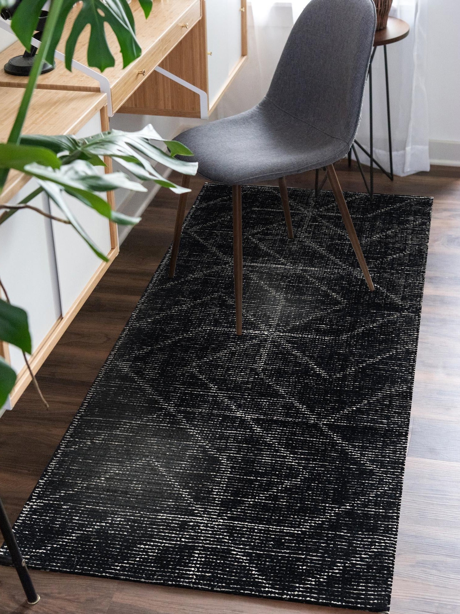 Jet Black 2' x 8' WoolCraft Geometric Runner Area Rug Hand Tufted Premium 100% Wool With Cotton Backing Luxury Carpet for Sale at Rug Engine
