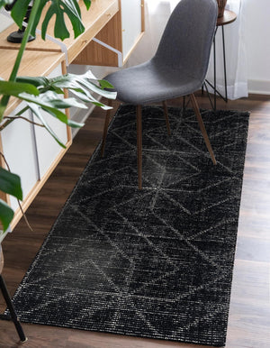 Jet Black 2' x 6' 1 WoolCraft Geometric Runner Area Rug Hand Tufted Premium 100% Wool With Cotton Backing Luxury Carpet for Sale at Rug Engine