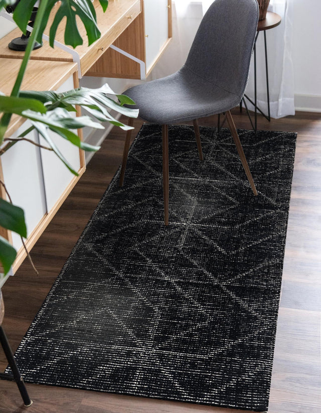 Jet Black 2' x 6' 1 WoolCraft Geometric Runner Area Rug Hand Tufted Premium 100% Wool With Cotton Backing Luxury Carpet for Sale at Rug Engine