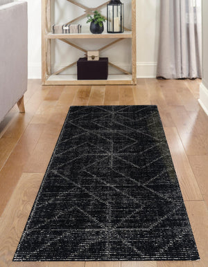 Jet Black 2' x 6' 1 WoolCraft Geometric Runner Area Rug Hand Tufted Premium 100% Wool With Cotton Backing Luxury Carpet for Sale at Rug Engine