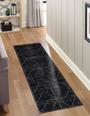 Jet Black 2' x 5' 1 WoolCraft Geometric Runner Area Rug Hand Tufted Premium 100% Wool With Cotton Backing Luxury Carpet for Sale at Rug Engine