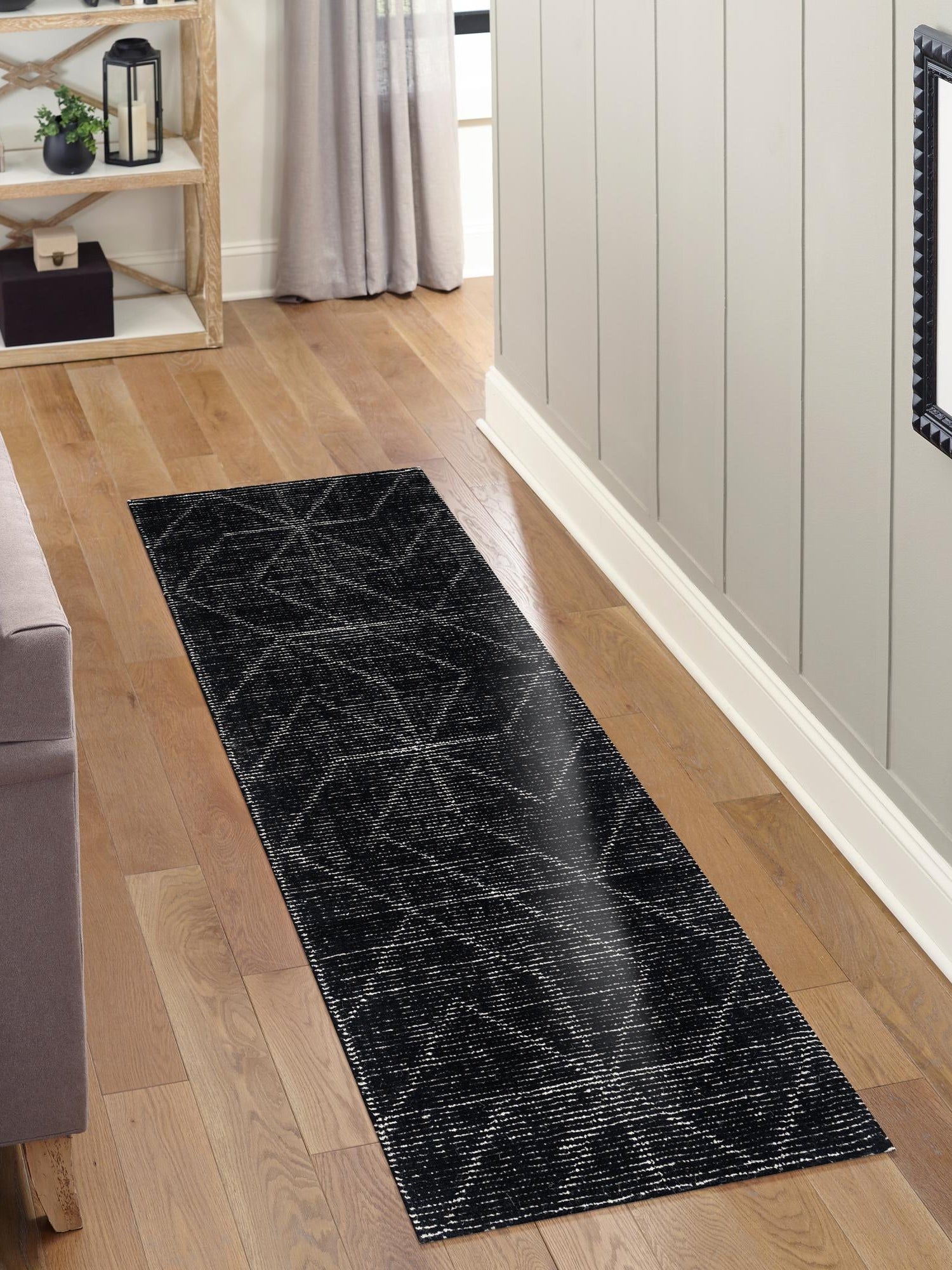 Jet Black 2' x 6' 1 WoolCraft Geometric Runner Area Rug Hand Tufted Premium 100% Wool With Cotton Backing Luxury Carpet for Sale at Rug Engine