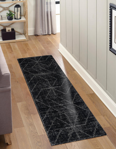 Jet Black 2' x 6' 1 WoolCraft Geometric Runner Area Rug Hand Tufted Premium 100% Wool With Cotton Backing Luxury Carpet for Sale at Rug Engine