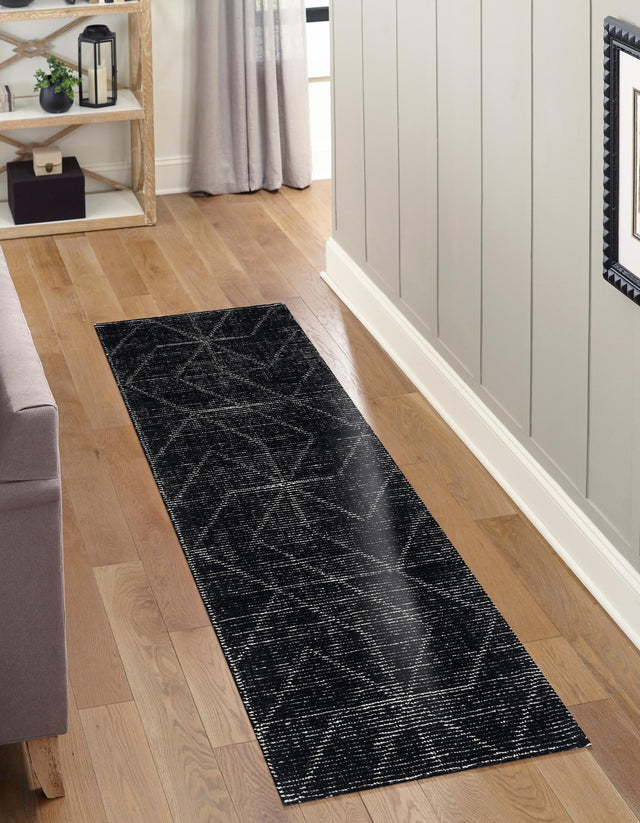 Jet Black 2' x 6' 1 WoolCraft Geometric Runner Area Rug Hand Tufted Premium 100% Wool With Cotton Backing Luxury Carpet for Sale at Rug Engine