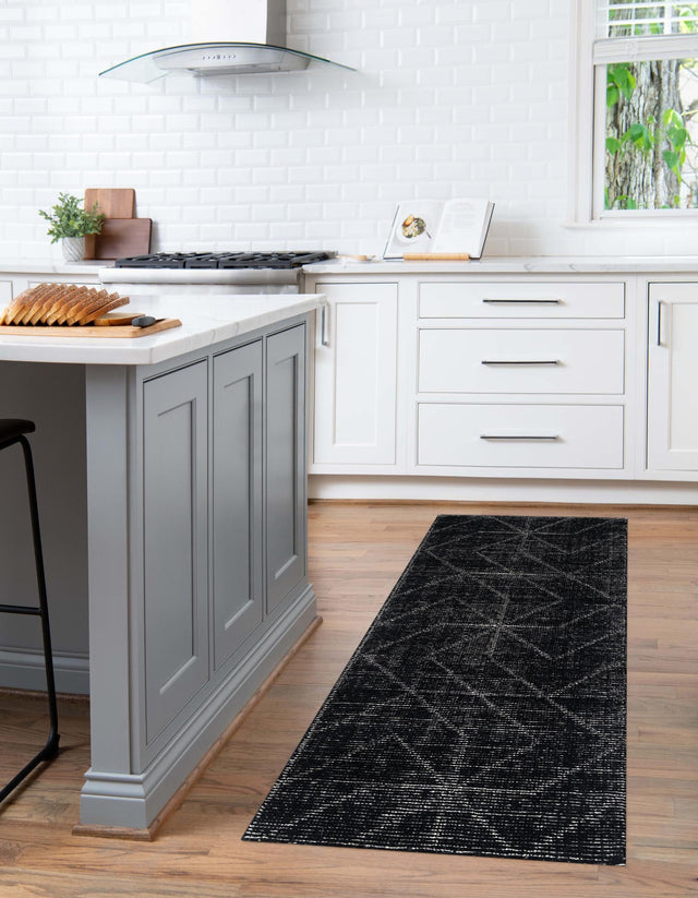Jet Black 2' x 5' 1 WoolCraft Geometric Runner Area Rug Hand Tufted Premium 100% Wool With Cotton Backing Luxury Carpet for Sale at Rug Engine