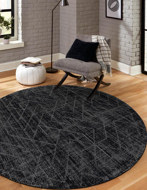 Jet Black 7' 10 x 7' 10 WoolCraft Geometric Round Area Rug Hand Tufted Premium 100% Wool With Cotton Backing Luxury Carpet for Sale at Rug Engine