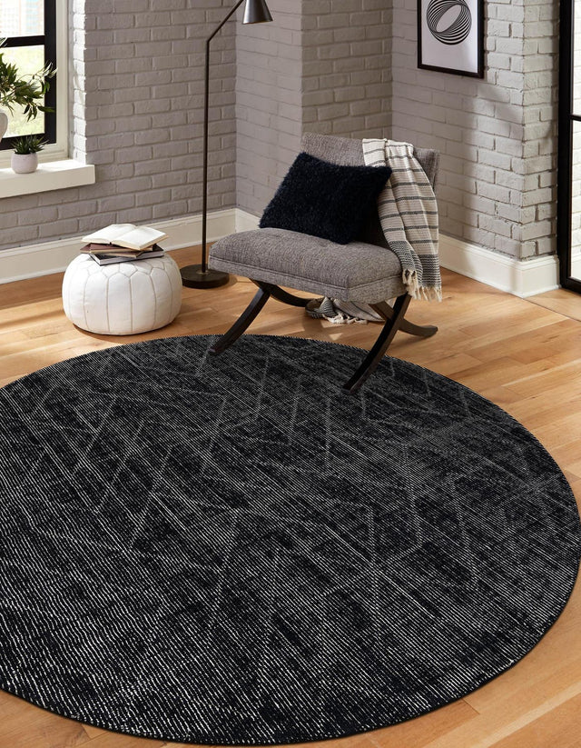Jet Black 7' 10 x 7' 10 WoolCraft Geometric Round Area Rug Hand Tufted Premium 100% Wool With Cotton Backing Luxury Carpet for Sale at Rug Engine