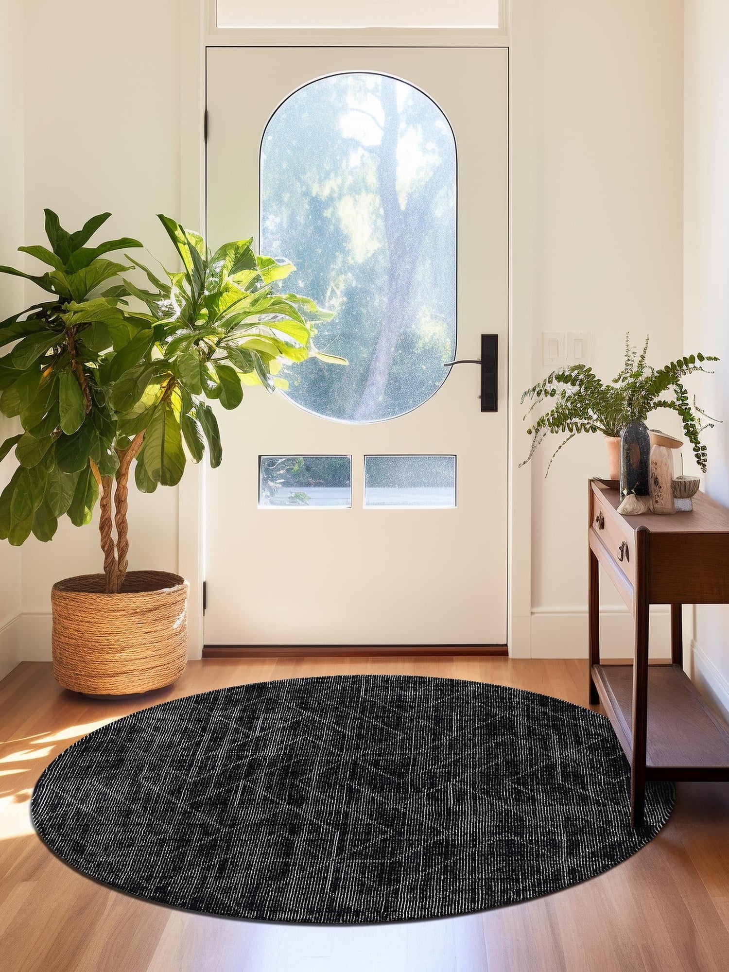 Jet Black 7' 10 x 7' 10 WoolCraft Geometric Round Area Rug Hand Tufted Premium 100% Wool With Cotton Backing Luxury Carpet for Sale at Rug Engine