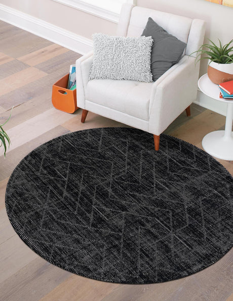 Jet Black 10' x 10' WoolCraft Geometric Round Area Rug Hand Tufted Premium 100% Wool With Cotton Backing Luxury Carpet for Sale at Rug Engine