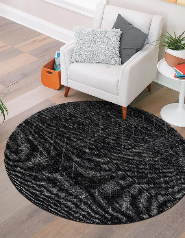 Jet Black 10' x 10' WoolCraft Geometric Round Area Rug Hand Tufted Premium 100% Wool With Cotton Backing Luxury Carpet for Sale at Rug Engine