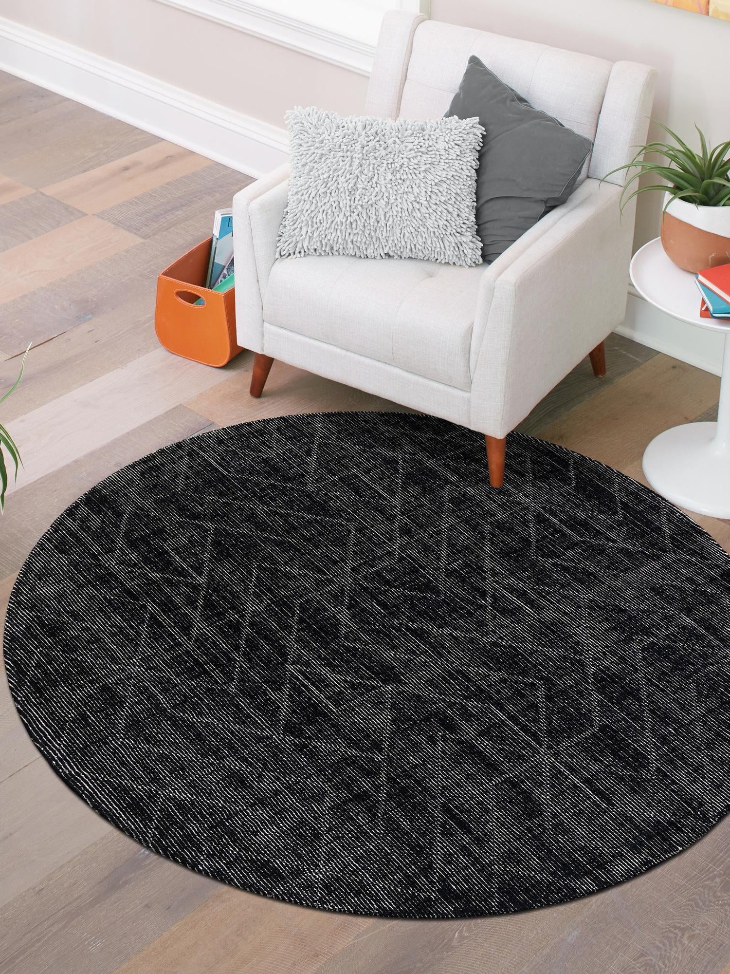 Jet Black 7' 10 x 7' 10 WoolCraft Geometric Round Area Rug Hand Tufted Premium 100% Wool With Cotton Backing Luxury Carpet for Sale at Rug Engine