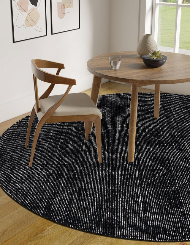 Jet Black 10' x 10' WoolCraft Geometric Round Area Rug Hand Tufted Premium 100% Wool With Cotton Backing Luxury Carpet for Sale at Rug Engine