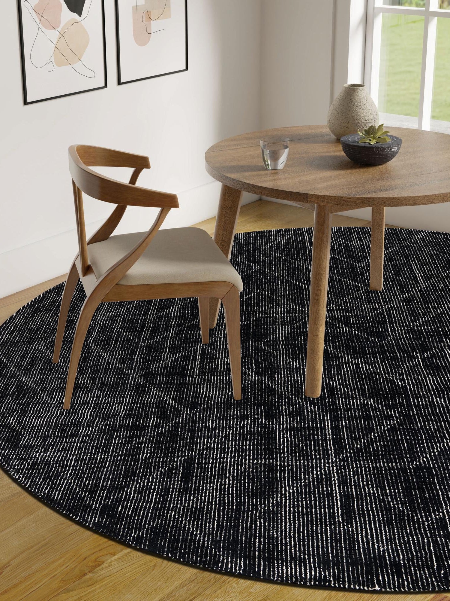 Jet Black 7' 10 x 7' 10 WoolCraft Geometric Round Area Rug Hand Tufted Premium 100% Wool With Cotton Backing Luxury Carpet for Sale at Rug Engine