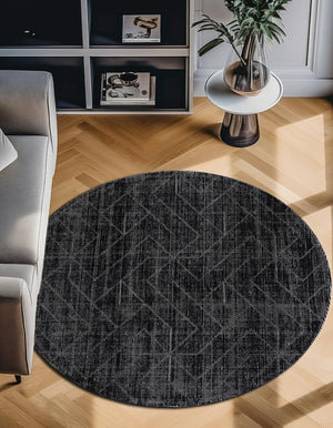 Jet Black 10' x 10' WoolCraft Geometric Round Area Rug Hand Tufted Premium 100% Wool With Cotton Backing Luxury Carpet for Sale at Rug Engine