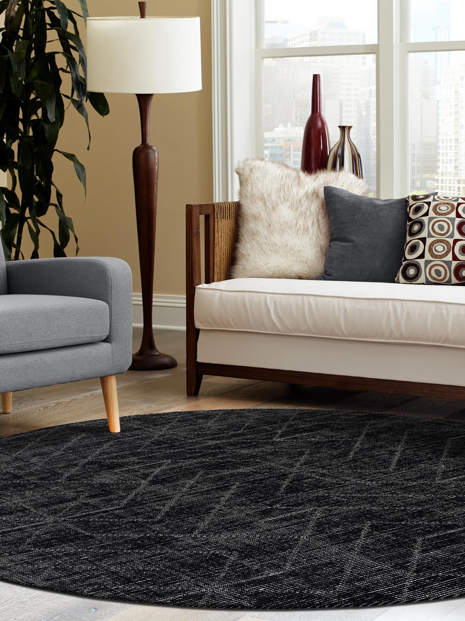 Jet Black 7' 10 x 7' 10 WoolCraft Geometric Round Area Rug Hand Tufted Premium 100% Wool With Cotton Backing Luxury Carpet for Sale at Rug Engine