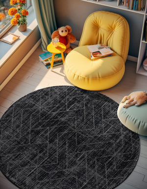 Jet Black 10' x 10' WoolCraft Geometric Round Area Rug Hand Tufted Premium 100% Wool With Cotton Backing Luxury Carpet for Sale at Rug Engine