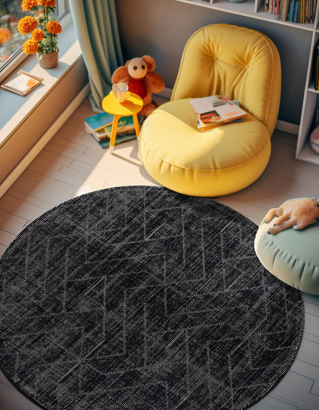 Jet Black 10' x 10' WoolCraft Geometric Round Area Rug Hand Tufted Premium 100% Wool With Cotton Backing Luxury Carpet for Sale at Rug Engine