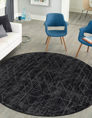 Jet Black 10' x 10' WoolCraft Geometric Round Area Rug Hand Tufted Premium 100% Wool With Cotton Backing Luxury Carpet for Sale at Rug Engine