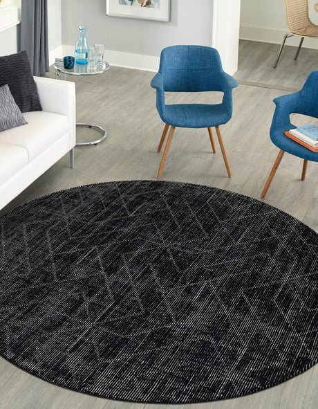 Jet Black 10' x 10' WoolCraft Geometric Round Area Rug Hand Tufted Premium 100% Wool With Cotton Backing Luxury Carpet for Sale at Rug Engine