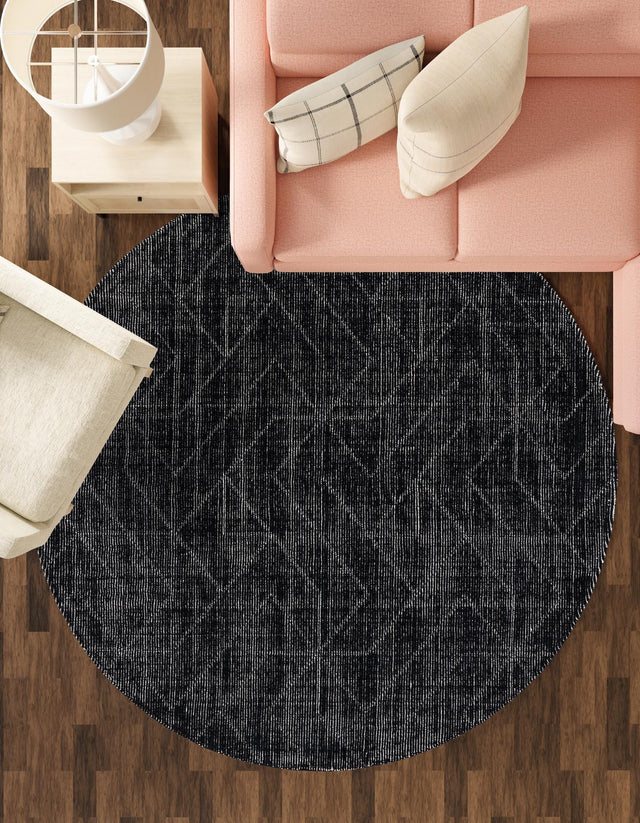 Jet Black 10' x 10' WoolCraft Geometric Round Area Rug Hand Tufted Premium 100% Wool With Cotton Backing Luxury Carpet for Sale at Rug Engine