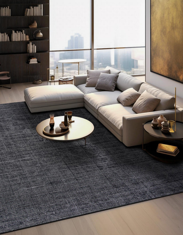 Jet Black 10' x 10' WoolCraft Geometric Square Area Rug Hand Tufted Premium 100% Wool With Cotton Backing Luxury Carpet for Sale at Rug Engine