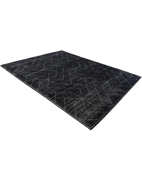 Jet Black 7' 10 x 10' WoolCraft Geometric Rectangle Area Rug Hand Tufted Premium 100% Wool With Cotton Backing Luxury Carpet for Sale at Rug Engine