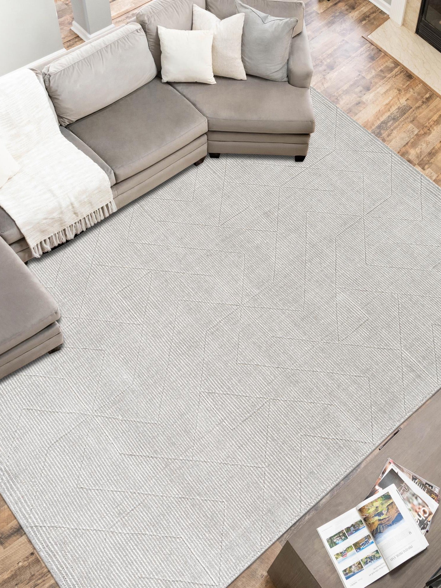 Steel gray 10' x 14' 1 WoolCraft Geometric Rectangle Area Rug Hand Tufted Premium 100% Wool With Cotton Backing Luxury Carpet for Sale at Rug Engine