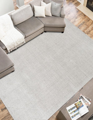Steel gray 10' x 14' 1 WoolCraft Geometric Rectangle Area Rug Hand Tufted Premium 100% Wool With Cotton Backing Luxury Carpet for Sale at Rug Engine