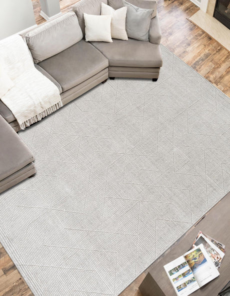 Steel gray 10' x 14' 1 WoolCraft Geometric Rectangle Area Rug Hand Tufted Premium 100% Wool With Cotton Backing Luxury Carpet for Sale at Rug Engine