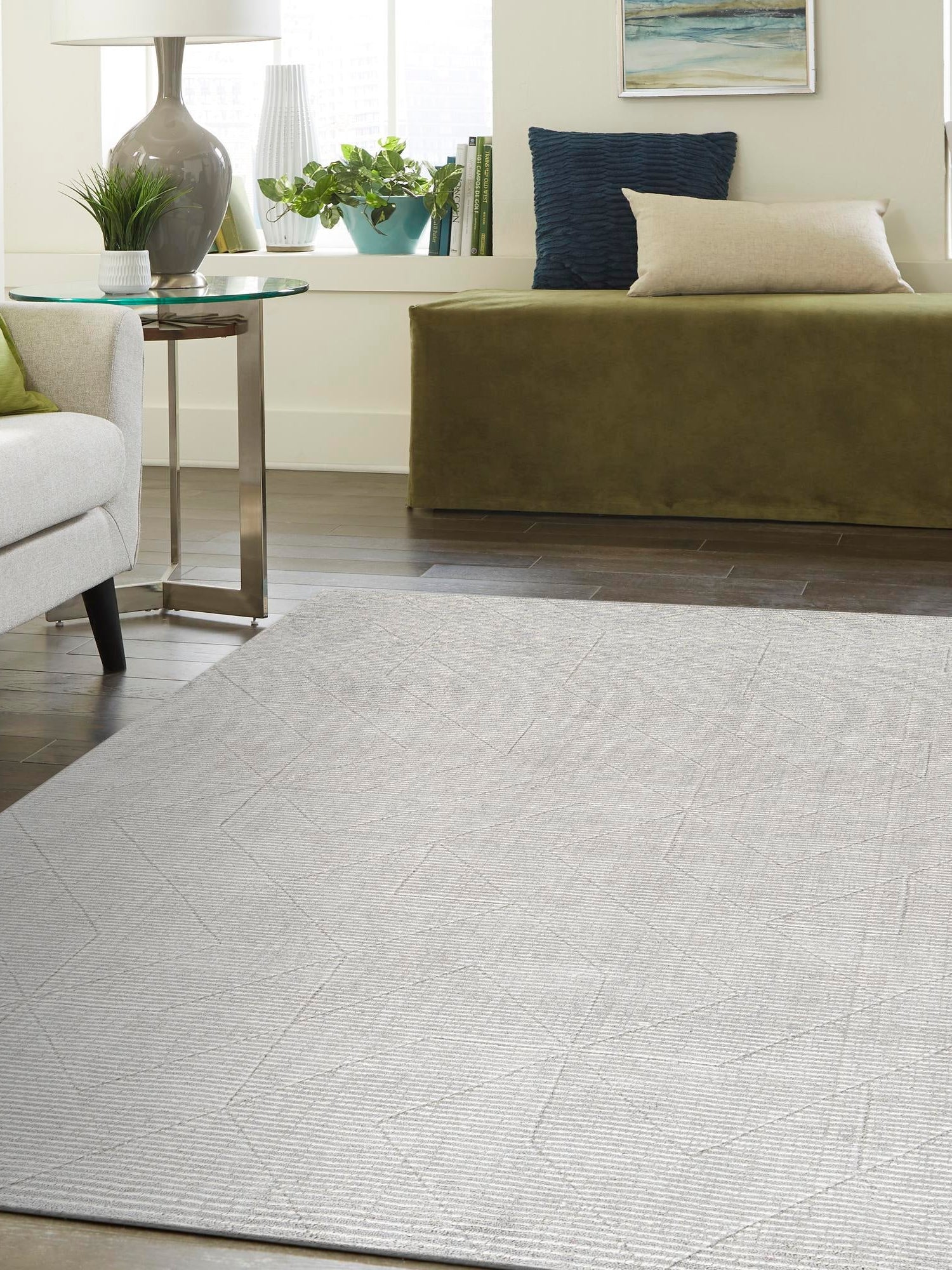 Steel gray 9' x 12' WoolCraft Geometric Rectangle Area Rug Hand Tufted Premium 100% Wool With Cotton Backing Luxury Carpet for Sale at Rug Engine
