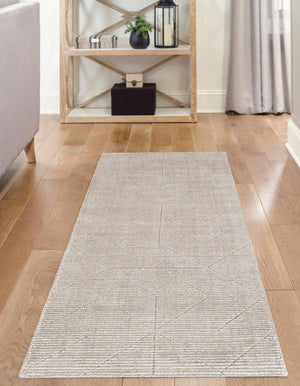 Steel gray 2' x 8' WoolCraft Geometric Runner Area Rug Hand Tufted Premium 100% Wool With Cotton Backing Luxury Carpet for Sale at Rug Engine