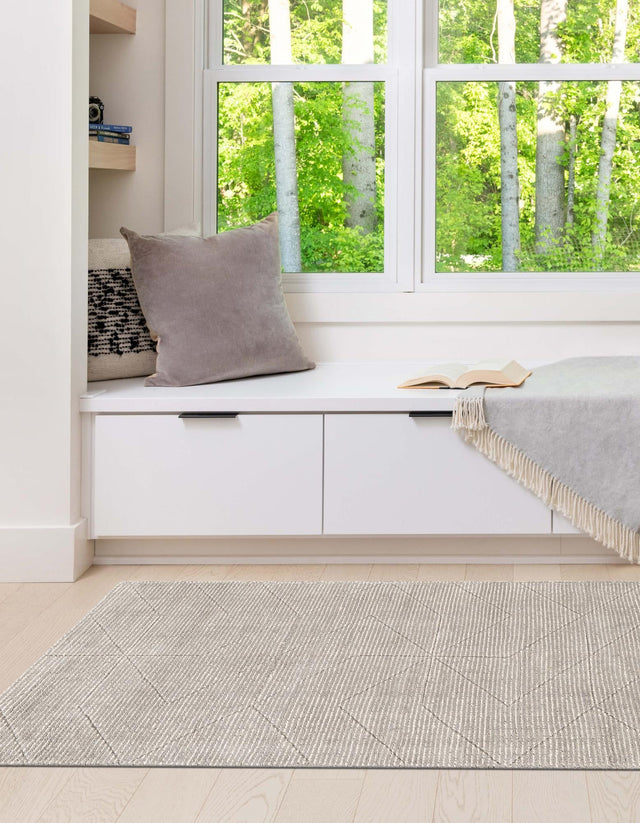 Steel gray 2' x 6' 1 WoolCraft Geometric Runner Area Rug Hand Tufted Premium 100% Wool With Cotton Backing Luxury Carpet for Sale at Rug Engine