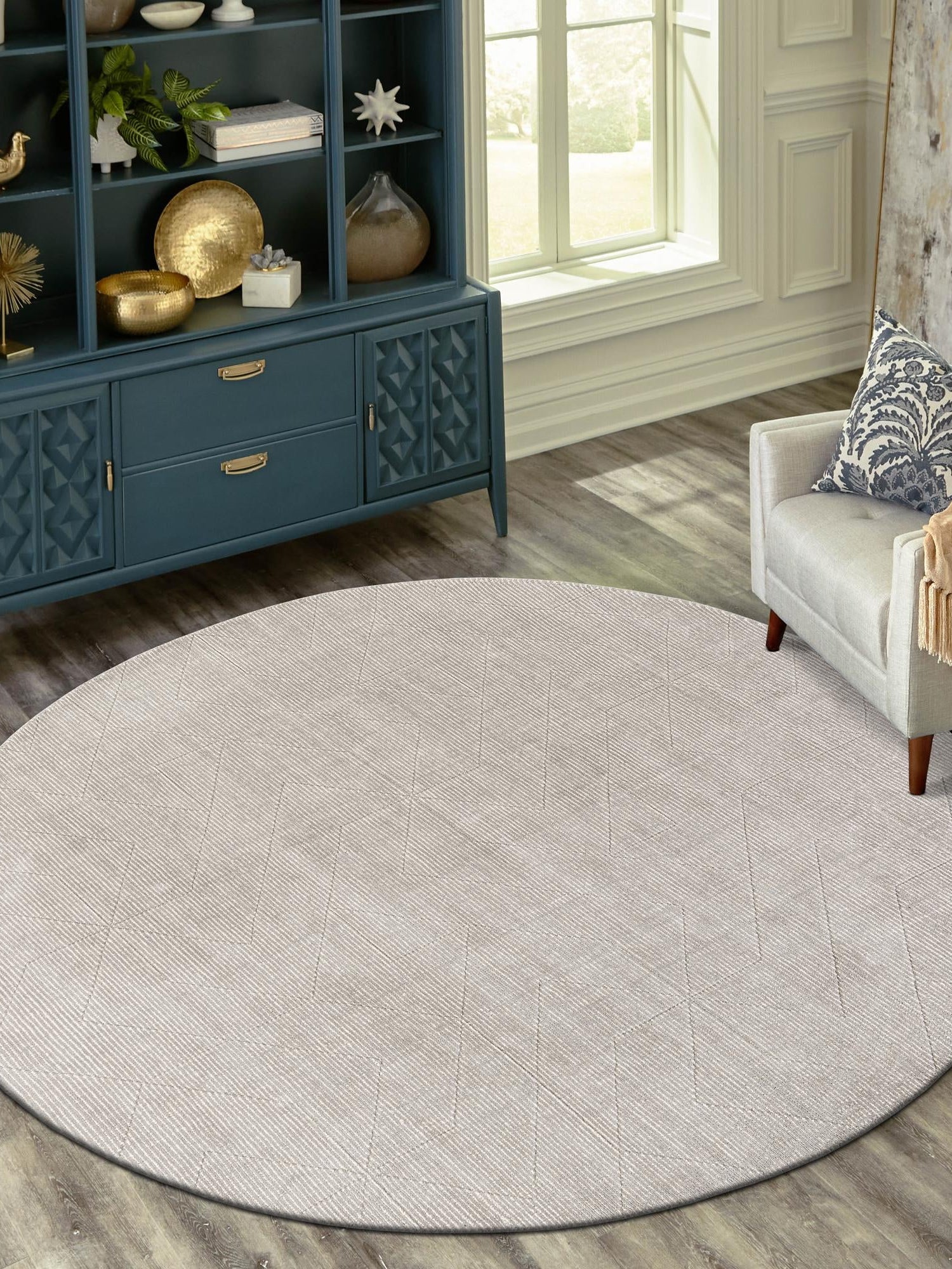 Steel gray 10' x 10' WoolCraft Geometric Round Area Rug Hand Tufted Premium 100% Wool With Cotton Backing Luxury Carpet for Sale at Rug Engine
