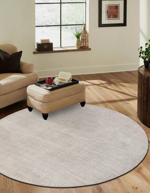 Steel gray 7' 10 x 7' 10 WoolCraft Geometric Round Area Rug Hand Tufted Premium 100% Wool With Cotton Backing Luxury Carpet for Sale at Rug Engine