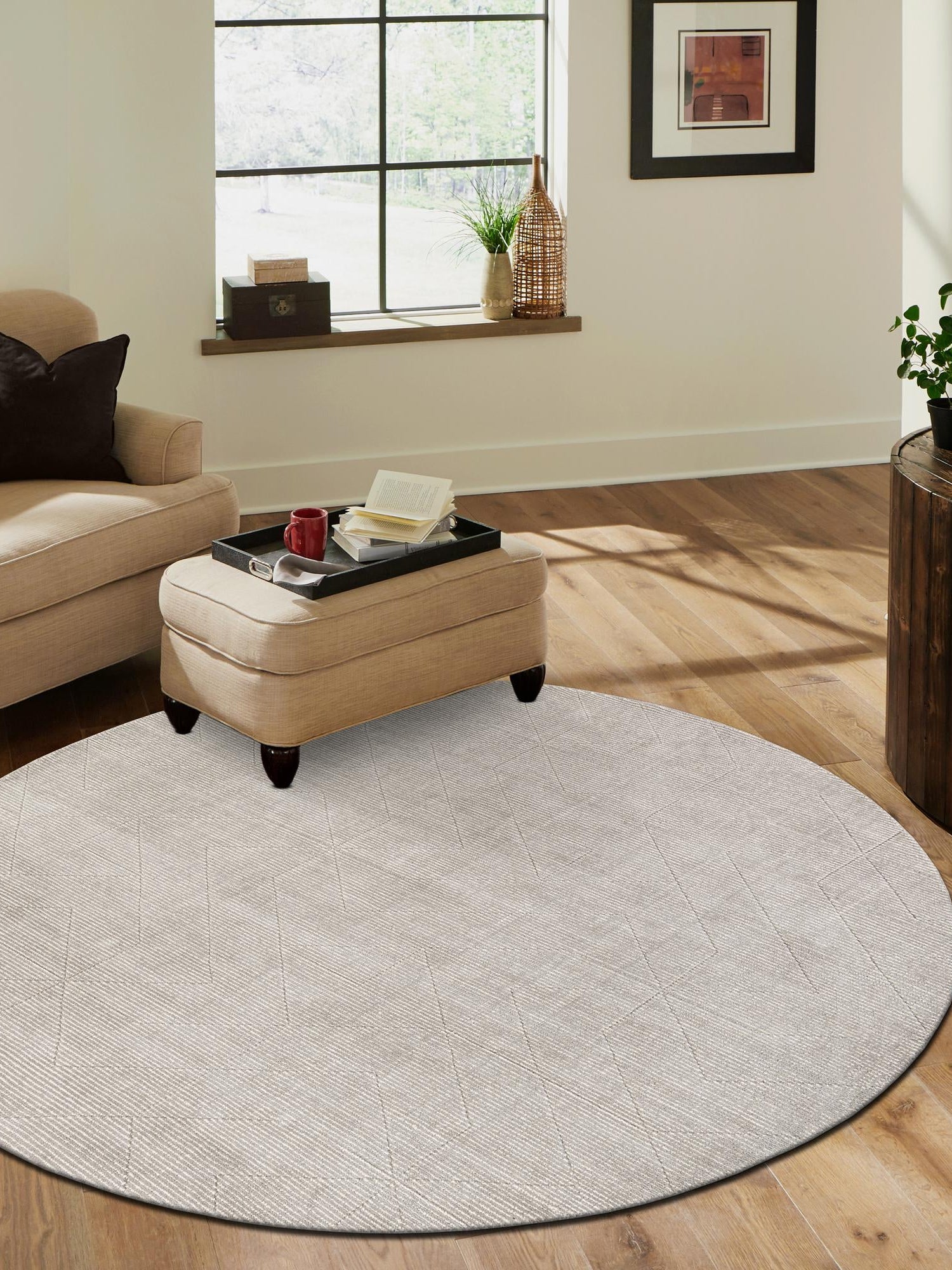 Steel gray 10' x 10' WoolCraft Geometric Round Area Rug Hand Tufted Premium 100% Wool With Cotton Backing Luxury Carpet for Sale at Rug Engine