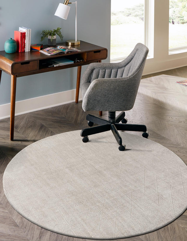 Steel gray 7' 10 x 7' 10 WoolCraft Geometric Round Area Rug Hand Tufted Premium 100% Wool With Cotton Backing Luxury Carpet for Sale at Rug Engine