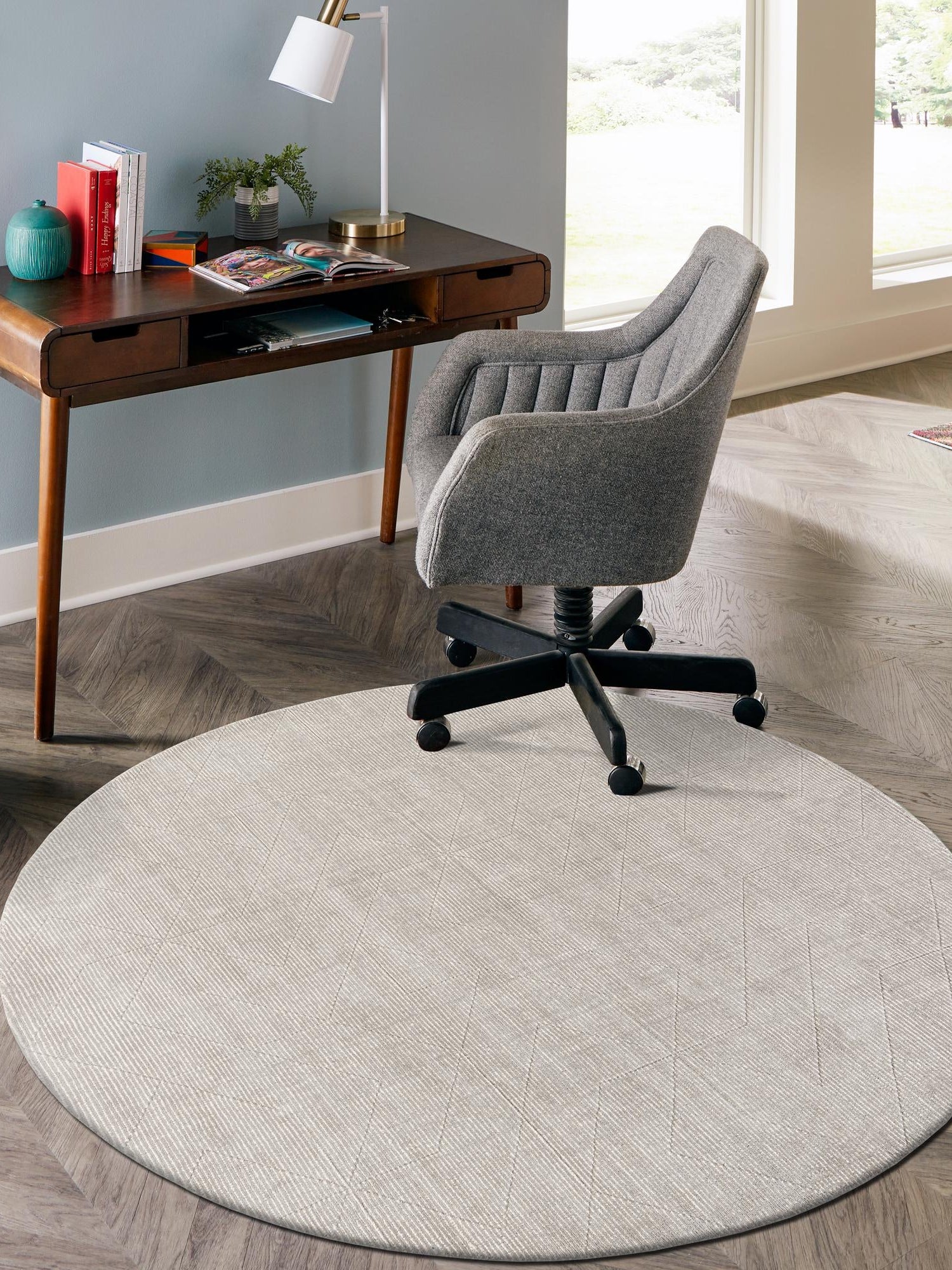 Steel gray 10' x 10' WoolCraft Geometric Round Area Rug Hand Tufted Premium 100% Wool With Cotton Backing Luxury Carpet for Sale at Rug Engine