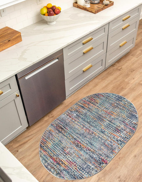 Multicolor 3' 7 x 5' 3 Malibu Oval Area Rug 70% Polypropylene & 30% Polyester Colorful Modern Carpet for Living, Dining, Office, Bedrooms for Sale at Rug Engine